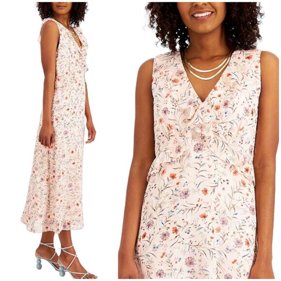 INC International Concepts NWT Ruffled Midi Dress Floral Sleeveless Size 6 Pink - Picture 2 of 11